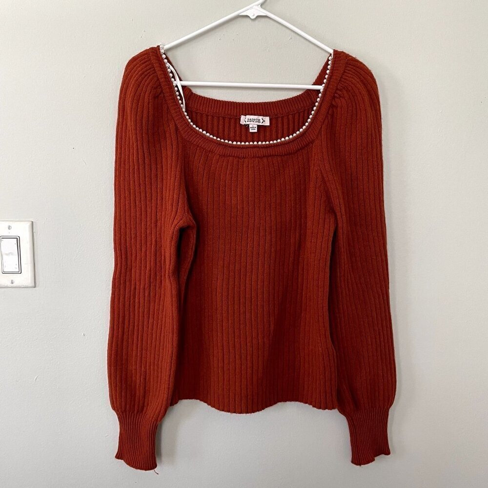 Nanette Nanette Lepore orange coral square neckline sweater pearl women size L